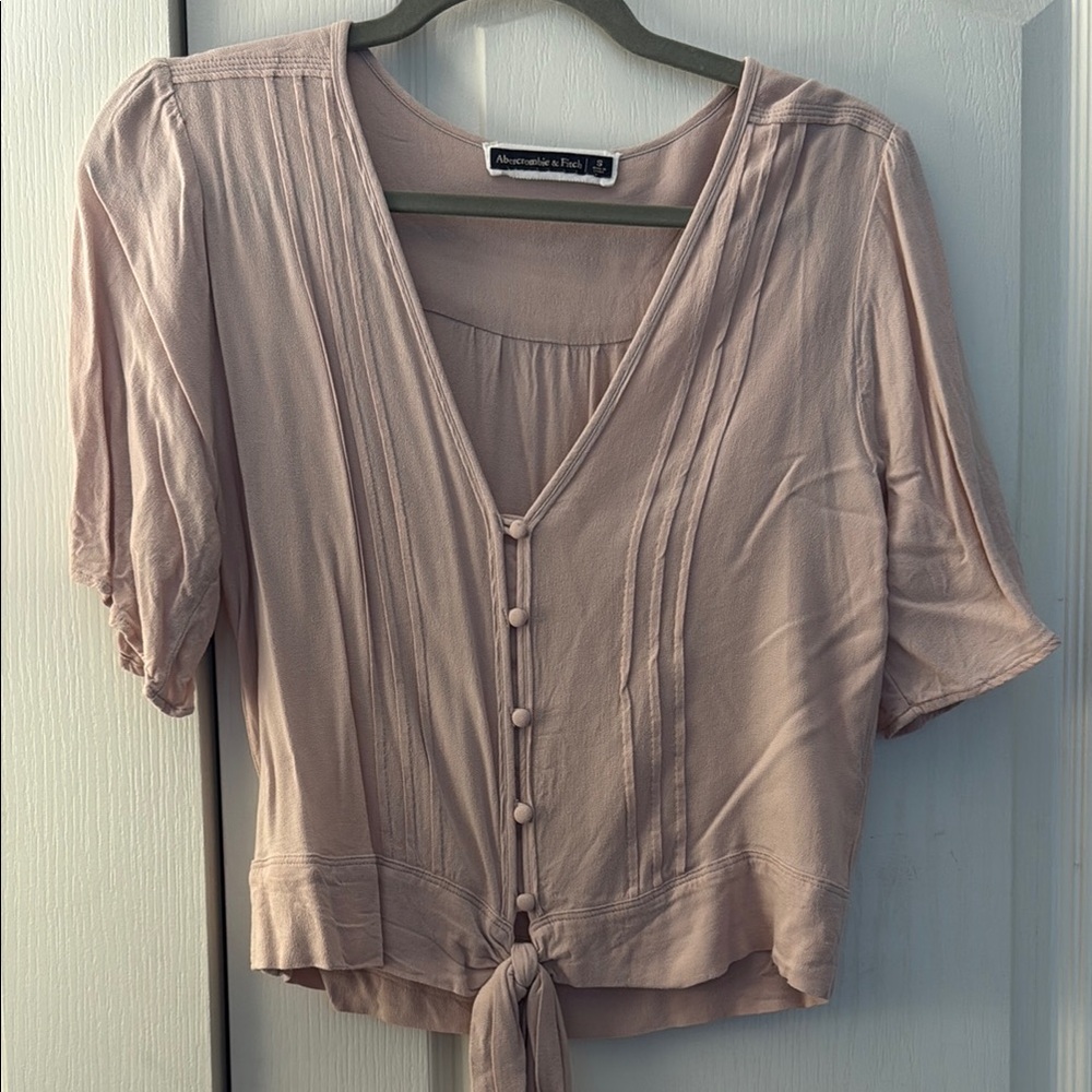 Abercrombie & Fitch Pink Crop Blouse with Tie Front